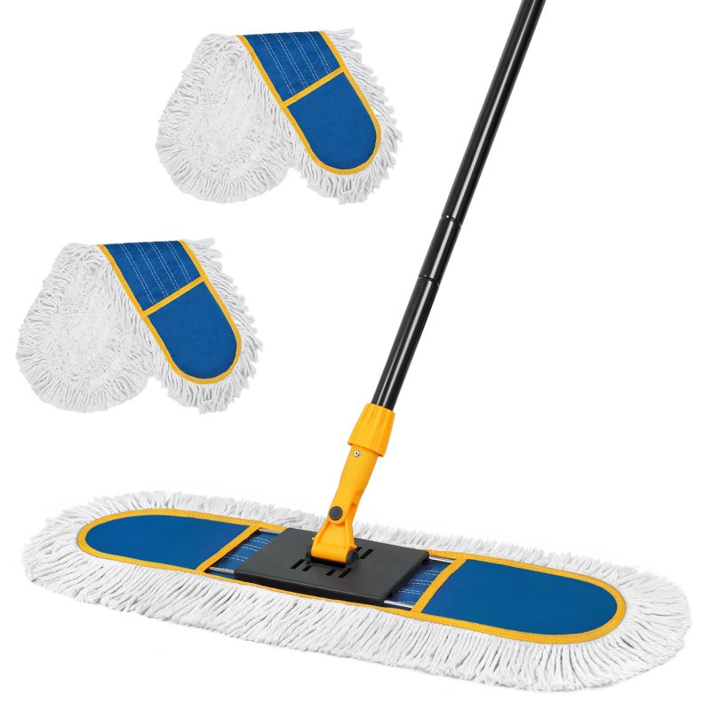 TrueYee 24" Dust Mop for Floor Cleaning, Large Areas Dry & Wet Mop with 2 Washable Cotton Pads, Efficiently Picks Up Pet Hair & Dust for Hardwood, Tile, Laminate, Patio - Image 1