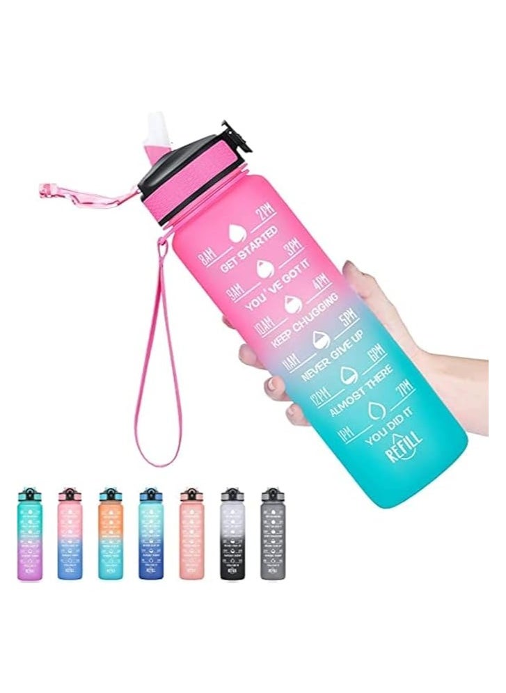 S2C S2C™ Motivational Large Water Bottle 1L Tritan Plastic Water Bottle With Time Markers, Leak Proof Water Bottle For Kids, School Water Bottles Plastic Water Bottle Gym Bottle (BLUE-PINK)  - Image 1