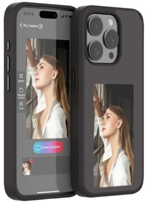 Smart NFC Ink Phone Case Compatible for iPhone 16 Pro Max, Customizable E-Ink Screen DIY Images Long-Lasting Display Fast Transmission (BLACK)