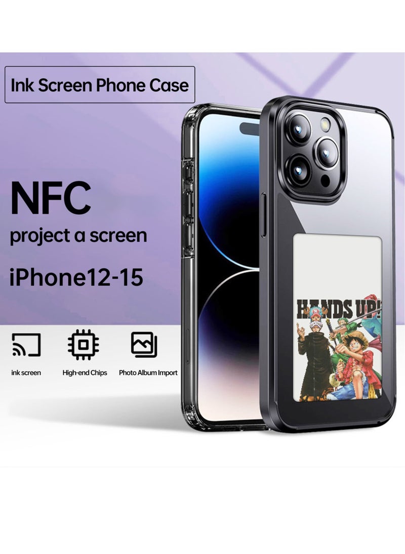 Smart NFC Ink Phone Case Compatible for iPhone 16 Pro Max, Customizable E-Ink Screen DIY Images Long-Lasting Display Fast Transmission (BLACK)