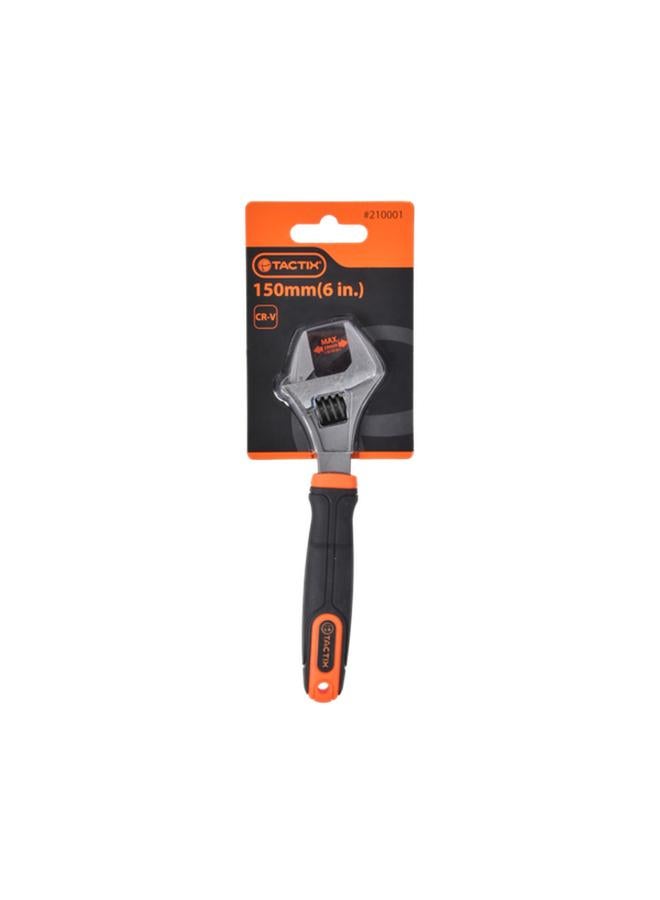 Tactix Chrome-Vanadium Steel Adjustable Wrench with Ergonomic Handle Orange and Black 6inch  - Image 1
