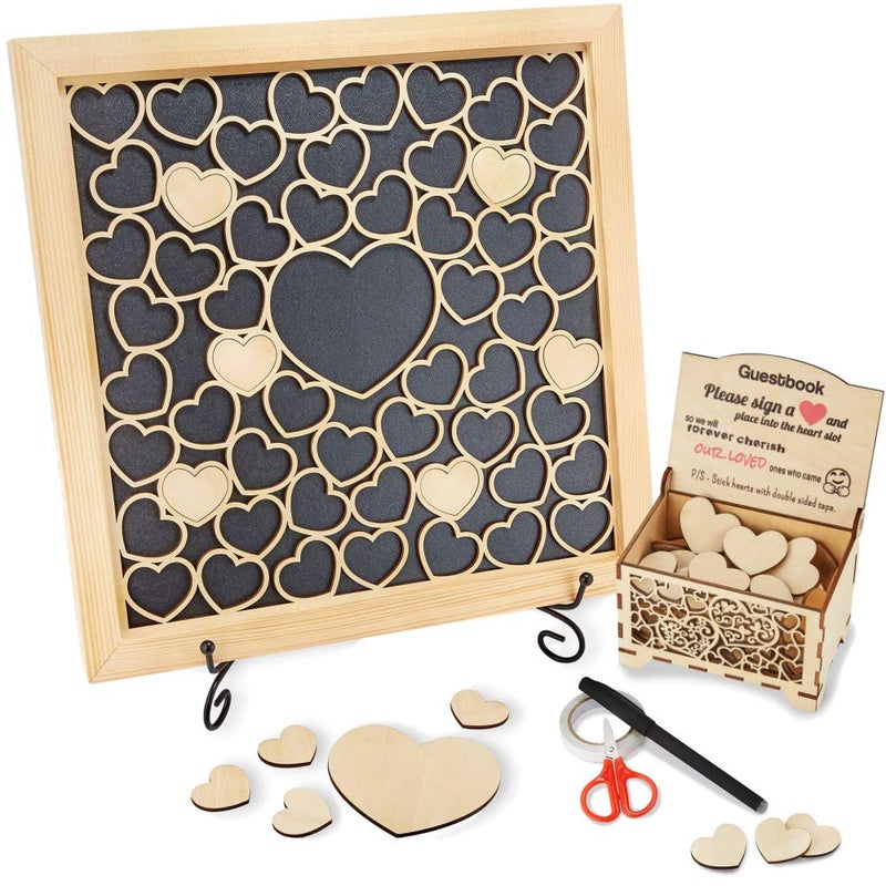 HavenSnug Wedding Guest Book Ideas Baby Shower guest book alternatives or Funeral Guest Book for memorial service celebration Wedding decorations memory box with 56 hearts guest book for party and pen