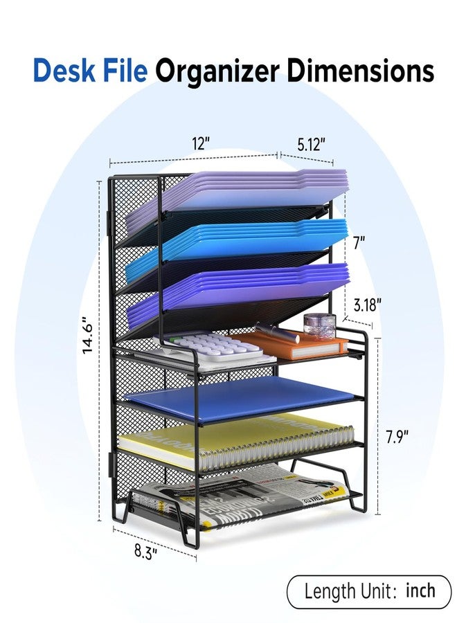 Reeplan 7 Tier Desk File Organizer Metal Mesh Paper Sorter Letter Tray Desktop Organizer for Home Study Office and Workspace, Black - Image 2