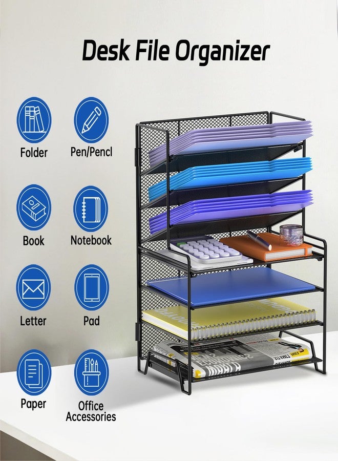 Reeplan 7 Tier Desk File Organizer Metal Mesh Paper Sorter Letter Tray Desktop Organizer for Home Study Office and Workspace, Black - Image 3