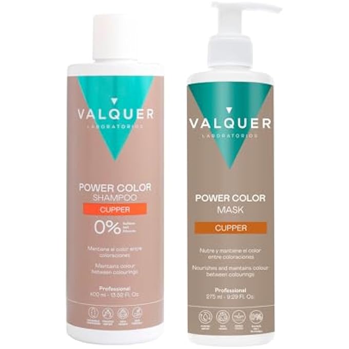 Valquer Laboratorios VALQUER PACK POWER COLOR COPPER COLOURED HAIR: SHAMPOO 400ML + MASK 275ML - TEMPORARY COLOURING - Image 1