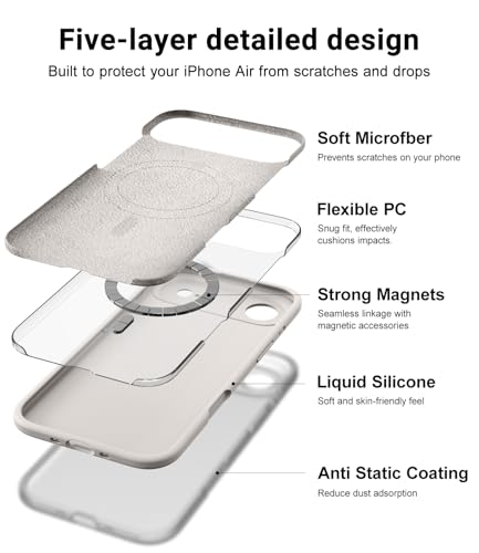 OTOFLY Magnetic for iPhone 17 Air Case,Compatible with Magsafe,Classic Liquid Silicone Mobile Phone Case,Integrated Camera Control Button,Anti-Scratch Microfiber Lining, Stone - Image 4