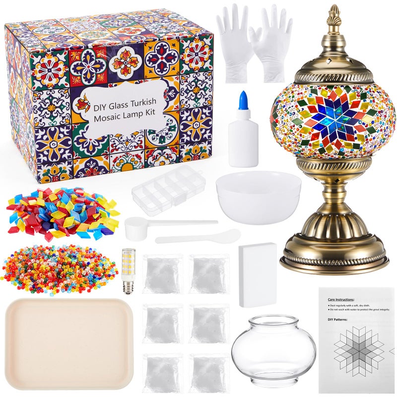 Baquler Turkish Mosaic Lamp Kit DIY Stained Glass Decorative Table Bedside Night Light Tabletop Bohemian Morrocan Lamp Crfat Kit for Living Room Decorations, Make Your Own(Multicolor) - Image 1
