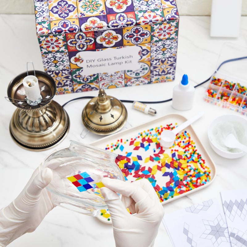 Baquler Turkish Mosaic Lamp Kit DIY Stained Glass Decorative Table Bedside Night Light Tabletop Bohemian Morrocan Lamp Crfat Kit for Living Room Decorations, Make Your Own(Multicolor) - Image 5