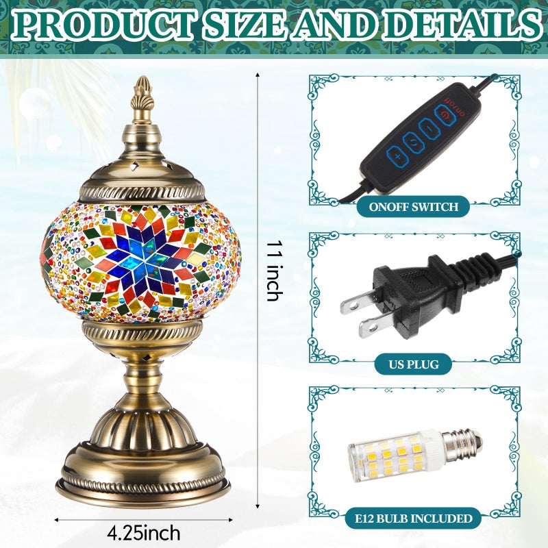 Baquler Turkish Mosaic Lamp Kit DIY Stained Glass Decorative Table Bedside Night Light Tabletop Bohemian Morrocan Lamp Crfat Kit for Living Room Decorations, Make Your Own(Multicolor) - Image 2