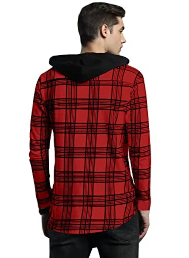 eyebogler Mens Checkered Hooded Neck Full Sleeve T-Shirt - Image 2