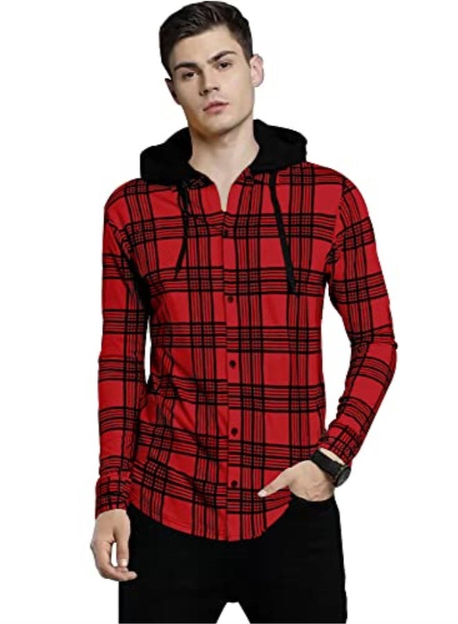 eyebogler Mens Checkered Hooded Neck Full Sleeve T-Shirt - Image 1