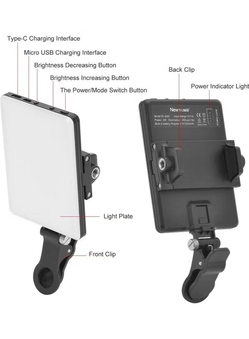 MOSH High-power 60-LED Rechargeable Selfie Light with Front & Back Clips, 3 Light Modes and 10 Brightness Levels, Ideal for Makeup, Selfies, Vlogs, Video Conferences on Smartphones, Tablets, Laptops - Image 4