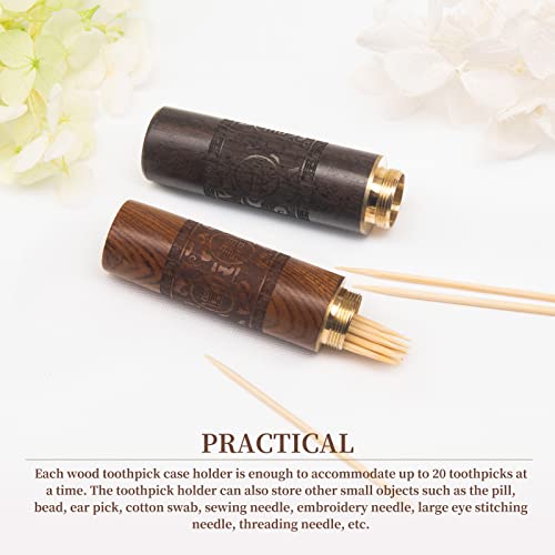 Huwane Toothpick Holder Portable Wood Toothpick Case Waterproof Handmade Craft Toothpick Pocket Box for Storage Toothpicks, Needle, Pill, Cotton Swab, Bead, Ear Pick, and Other Small Object (4 Packs) - Image 4