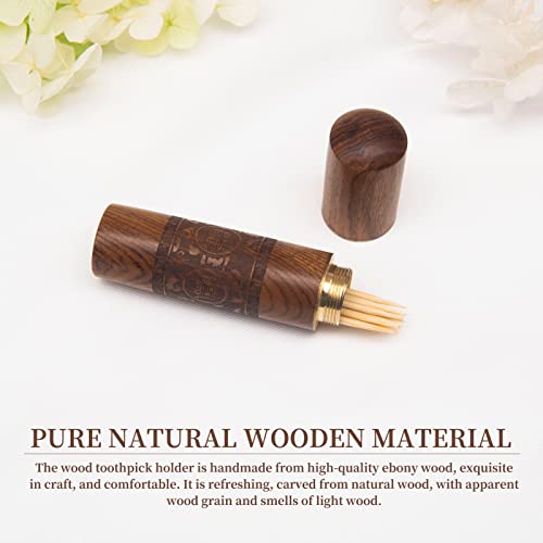 Huwane Toothpick Holder Portable Wood Toothpick Case Waterproof Handmade Craft Toothpick Pocket Box for Storage Toothpicks, Needle, Pill, Cotton Swab, Bead, Ear Pick, and Other Small Object (4 Packs) - Image 3