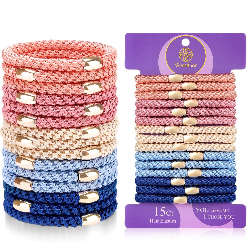 WantGor Hair Ties No Damage Women 15PCS Hair Bands Elastic Scrunchies Ponytail Holders Hair Accessories Braided Head Bands for Womens Thick Hair Multicolor - Image 3