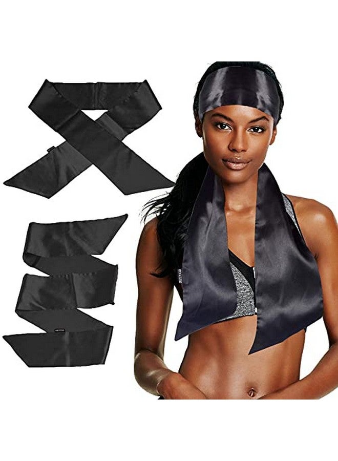 Bevisun 2Pcs Satin Edge Laying Scarf Scarves For Women'S Hair Laying Scarf For Lace Front Wig Non Slip Hair Wrap Wigs Grip Band For Yoga Makeup Facial Sport (Black2Pcs) - Image 1