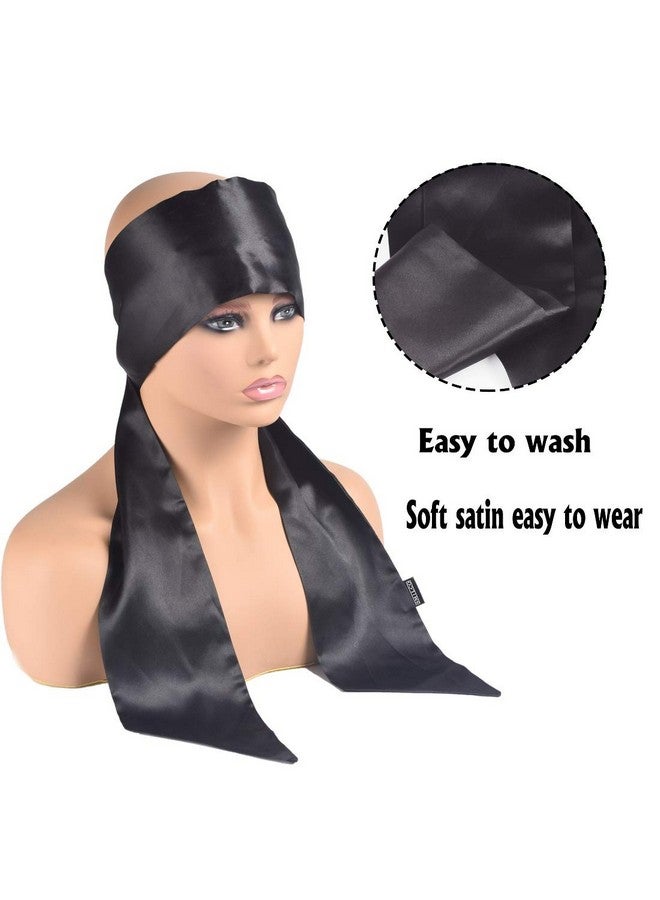 Bevisun 2Pcs Satin Edge Laying Scarf Scarves For Women'S Hair Laying Scarf For Lace Front Wig Non Slip Hair Wrap Wigs Grip Band For Yoga Makeup Facial Sport (Black2Pcs) - Image 4