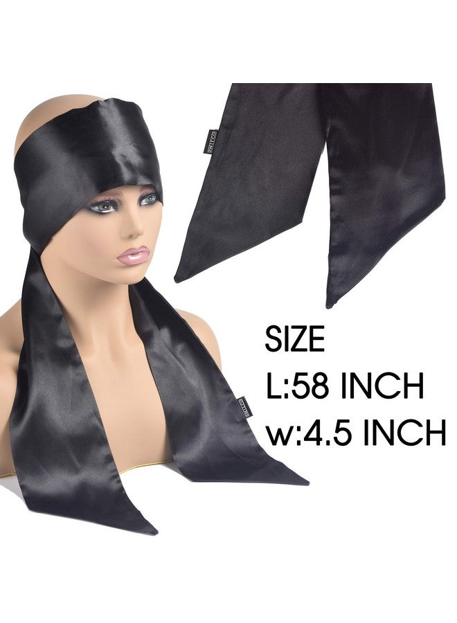 Bevisun 2Pcs Satin Edge Laying Scarf Scarves For Women'S Hair Laying Scarf For Lace Front Wig Non Slip Hair Wrap Wigs Grip Band For Yoga Makeup Facial Sport (Black2Pcs) - Image 3