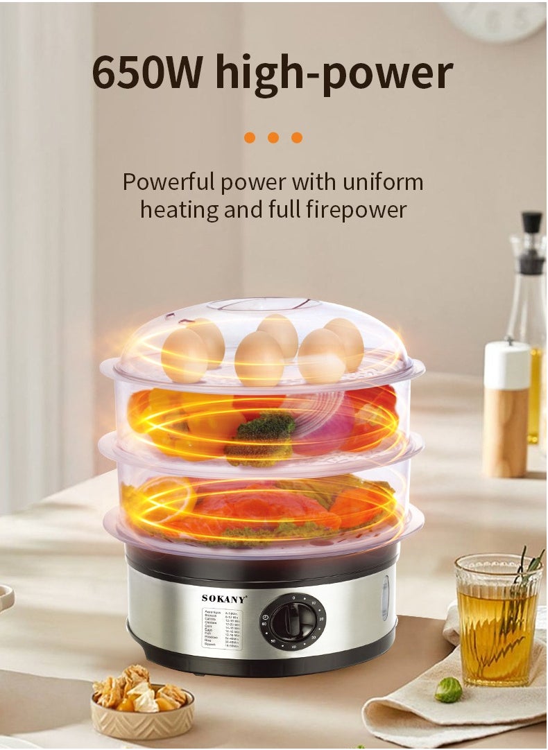 sokany 650W 11L Food Steamer, 3-Tier Detachable, 60-Minute Timer, and Dishwasher Safe, Makes Preparation Quick Easy SK-07018 Black  - Image 4