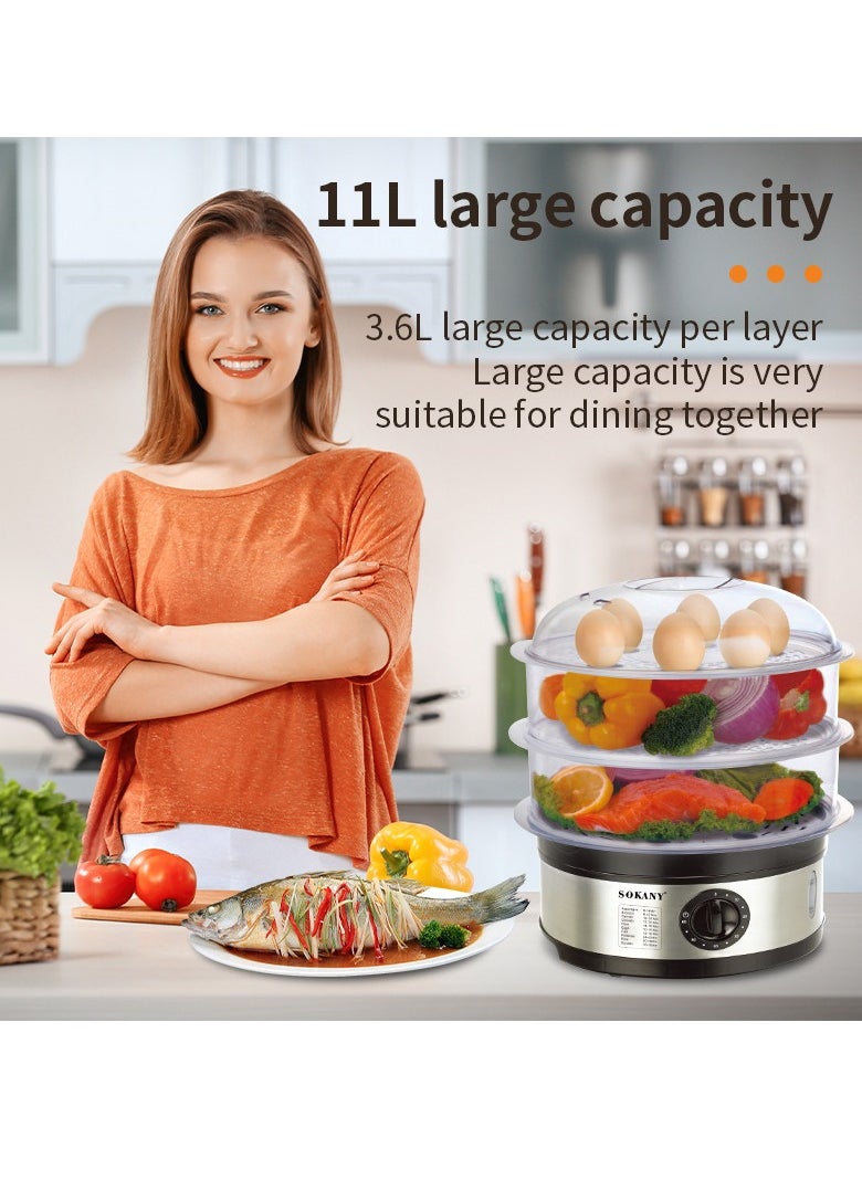 sokany 650W 11L Food Steamer, 3-Tier Detachable, 60-Minute Timer, and Dishwasher Safe, Makes Preparation Quick Easy SK-07018 Black  - Image 5