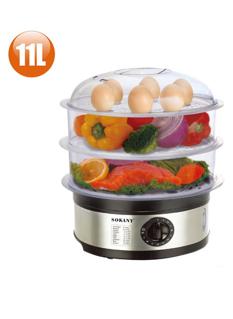 sokany 650W 11L Food Steamer, 3-Tier Detachable, 60-Minute Timer, and Dishwasher Safe, Makes Preparation Quick Easy SK-07018 Black  - Image 1