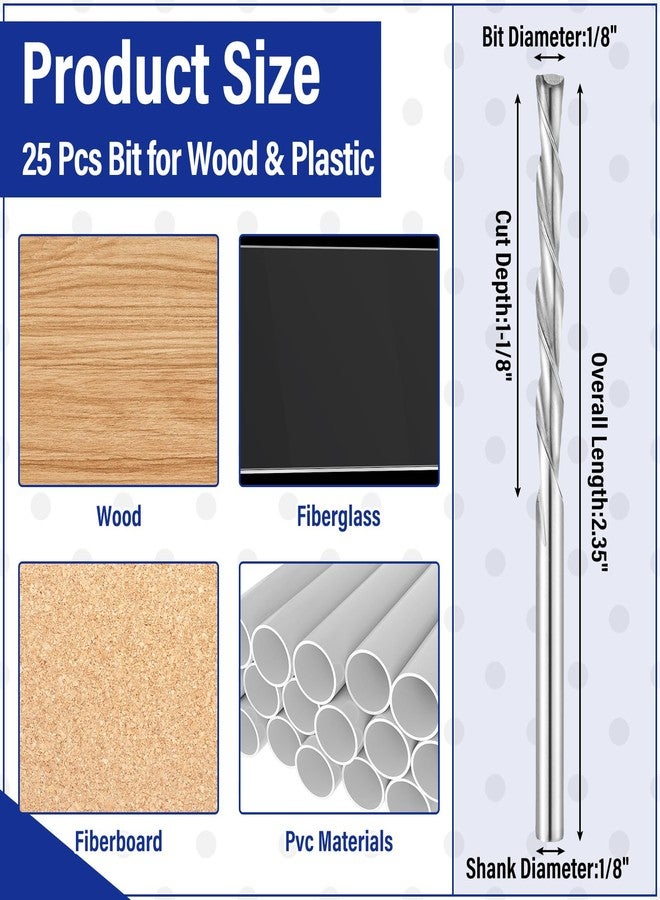 تونديامو مجموعة من 25 قطعة من رؤوس التوجيه الحلزونية المقطوعة لأعلى من تونديمو، ساق 1/8 بوصة ورؤوس حفر خشبية بقطر 1/8 بوصة لقطع الخشب البلاستيكي والكربيد، وحفر الفتحات، والنقش - Image 3