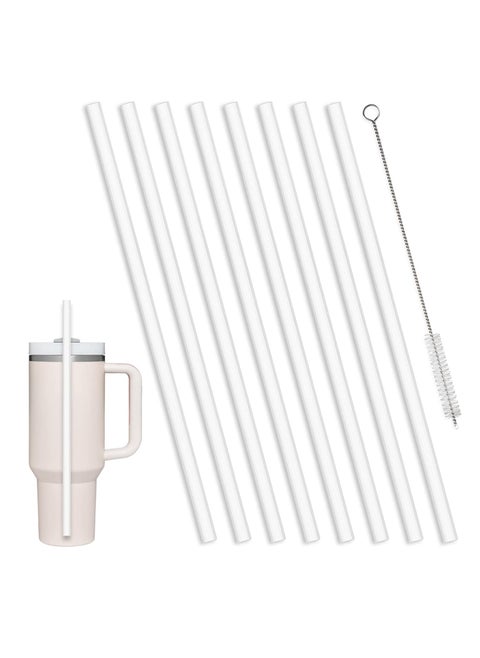 8 Pack Replacement Straws Compatible with Stanley 40/30 oz Cup Tumbler, Reusable Plastic Straws with Cleaning Brush, Compatible with Stanley Adventure Travel Tumbler Accessories（12.5inch Long）