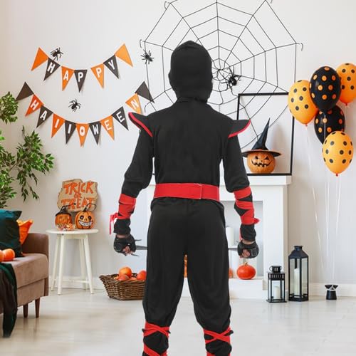 SATKULL Ninja Costumes Boy Ninja Costume Set Kids Halloween Ninjas Suit Halloween Cosplay Dressing up(Kids-M-6/7T Black) - Image 4