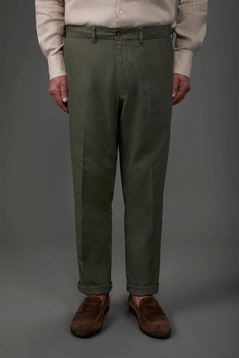 Doppelganger Green Men's trousers with two small pleats and elastane in the back waistband - Green for Men | Best Price UAE