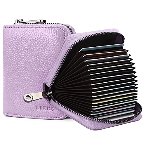 Linno RFID 20 Slots Credit Card Holder Genuine Leather Small Wallet for Women or Men with Zipper - Image 1