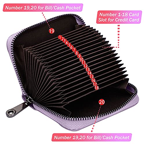 Linno RFID 20 Slots Credit Card Holder Genuine Leather Small Wallet for Women or Men with Zipper - Image 2