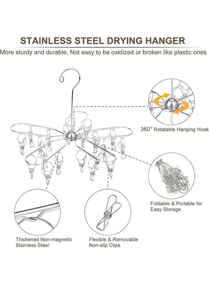 Bukela Foldable Clothes Drying Hanger, Stainless Steel Laundry Drying Rack with 20 Clips, Sock Dryer Hanger for Hanging Underwear, Towels, Baby Clothes, Lingerie, Bra, Hat, Scarf, Gloves, Diapers - Image 2