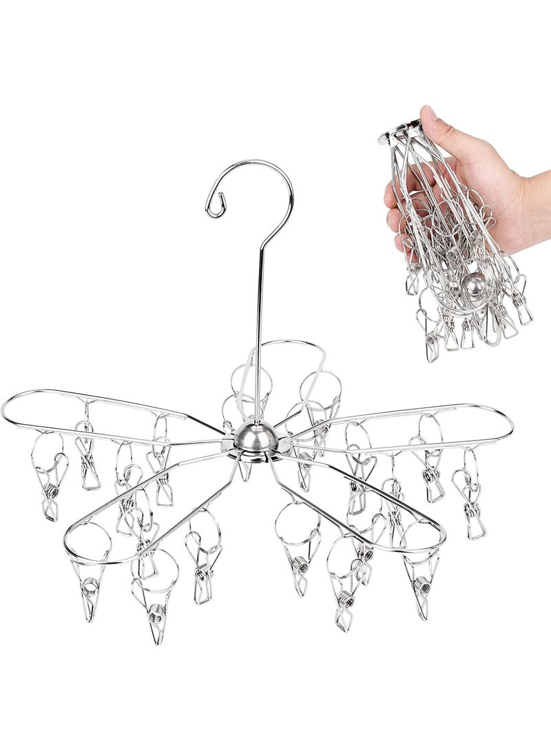 Bukela Foldable Clothes Drying Hanger, Stainless Steel Laundry Drying Rack with 20 Clips, Sock Dryer Hanger for Hanging Underwear, Towels, Baby Clothes, Lingerie, Bra, Hat, Scarf, Gloves, Diapers - Image 1