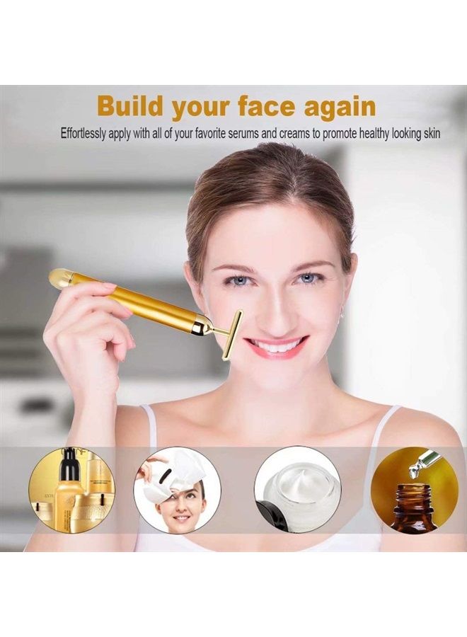 Horolas GOODYBUY Beauty Bar 24k Gold Skin Care Face Massager Roller, 2 in 1 Electric 3D Roller and T Shape Energy Beauty Bar for Face Lift and Skin Tightening - Image 2