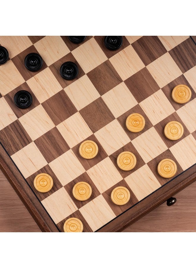 A&A 15 inch Walnut Wooden Chess Sets w/ Storage Drawer / Triple Weighted Chess Pieces - 3.0 inch King Height/ Walnut Box w/Walnut & Maple Inlay / 2 Extra Queen / Classic 2 in 1 Board Games - Image 5