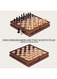 A&A A&A 15 inch Walnut Wooden Chess Sets w/ Storage Drawer / Triple Weighted Chess Pieces - 3.0 inch King Height/ Walnut Box w/Walnut & Maple Inlay / 2 Extra Queen / Classic 2 in 1 Board Games  - Image 3