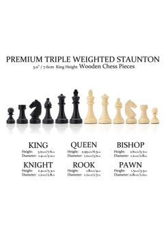 A&A A&A 15 inch Walnut Wooden Chess Sets w/ Storage Drawer / Triple Weighted Chess Pieces - 3.0 inch King Height/ Walnut Box w/Walnut & Maple Inlay / 2 Extra Queen / Classic 2 in 1 Board Games  - Image 4