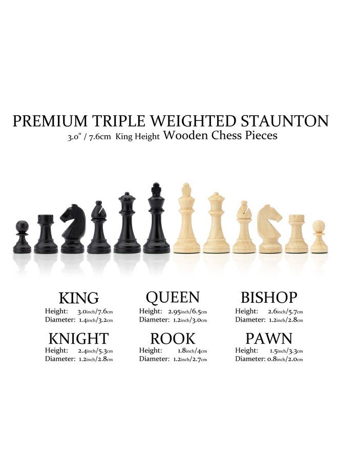 A&A 15 inch Walnut Wooden Chess Sets w/ Storage Drawer / Triple Weighted Chess Pieces - 3.0 inch King Height/ Walnut Box w/Walnut & Maple Inlay / 2 Extra Queen / Classic 2 in 1 Board Games - Image 4