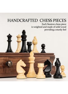 A&A A&A 15 inch Walnut Wooden Chess Sets w/ Storage Drawer / Triple Weighted Chess Pieces - 3.0 inch King Height/ Walnut Box w/Walnut & Maple Inlay / 2 Extra Queen / Classic 2 in 1 Board Games  - Image 2