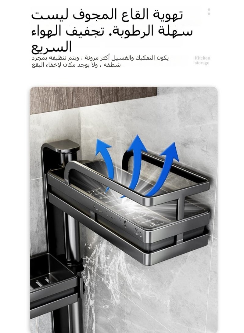 XiuWoo Multifunctional No-Punch Wall Mounted Corner Rotating Ktichen Storage Rack Organizer with Hooks and Knife Holder Storage  - Image 2