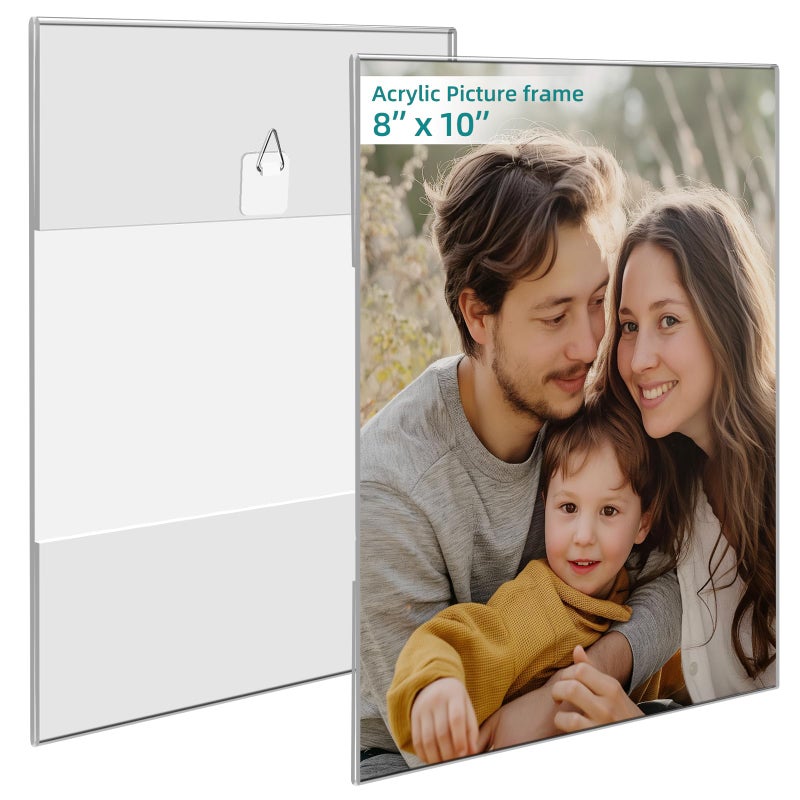 Bluesun 8X10 Picture Frame Set Of 2 Pack Acrylic Picture Frame - Transparent 8X10 Picture Frame Wall Hanging Vertical  Frameless Clear Frame Various Decorative Style - Image 1