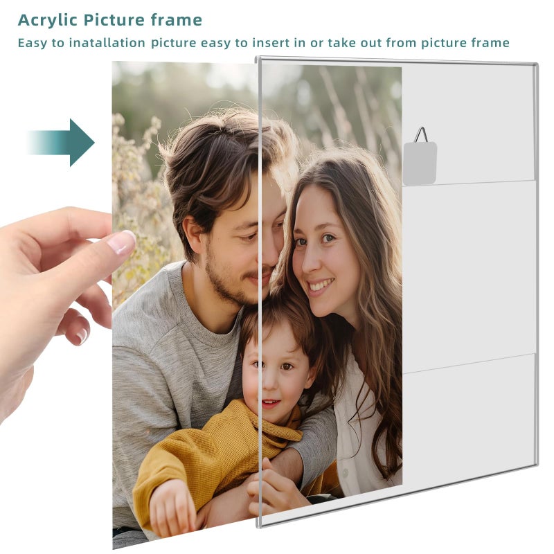 Bluesun 8X10 Picture Frame Set Of 2 Pack Acrylic Picture Frame - Transparent 8X10 Picture Frame Wall Hanging Vertical  Frameless Clear Frame Various Decorative Style - Image 4