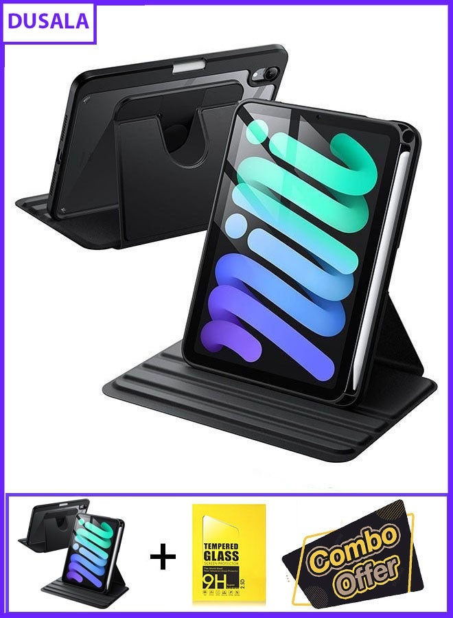DUSALA 2 in 1 Rotating Case for iPad Mini 4 2015 (4th Generation 7.9 inch) with Pencil Holder,360 Degree Rotation Protective Stand Slim Cover Clear Back, Auto Wake/Sleep With Tempered Glass - Image 1