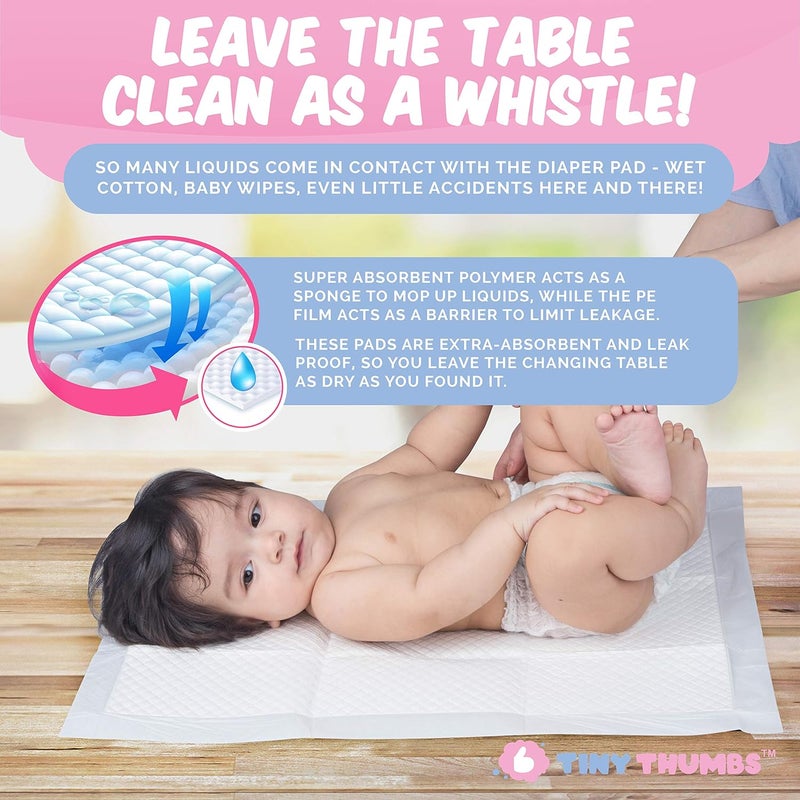 TINY THUMBS Disposable Changing Pads for Baby (54 Pack) - Super Soft, Ultra Absorbent & Waterproof Large Diaper Changing Pad Liners - Baby Changing Pad Cover & Bed Pads - Image 4