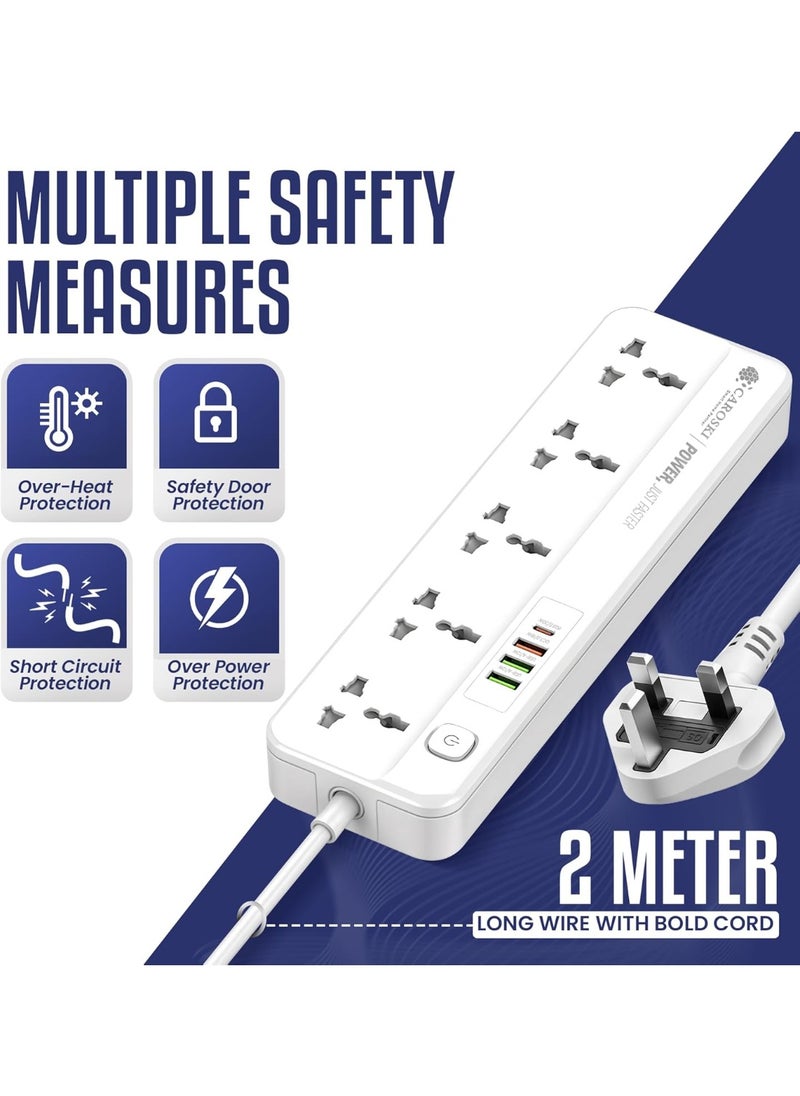 Power Extension Cord 5 AC Outlets, Smart Power Strip WIFI Extension Plug with 4 USB Ports and 1 DP Surge Protector
