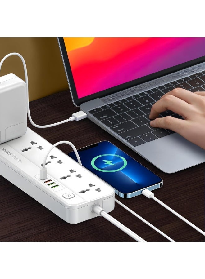 كاروسكي سلك تمديد طاقة بخمسة منافذ تيار متردد وأربعة منافذ USB للشحن السريع مع ضمان لمدة عام، وكابل تمديد بطول 2 متر وشريط طاقة للحماية من زيادة التيار (سلك تمديد بخمسة منافذ تيار متردد) - Image 3