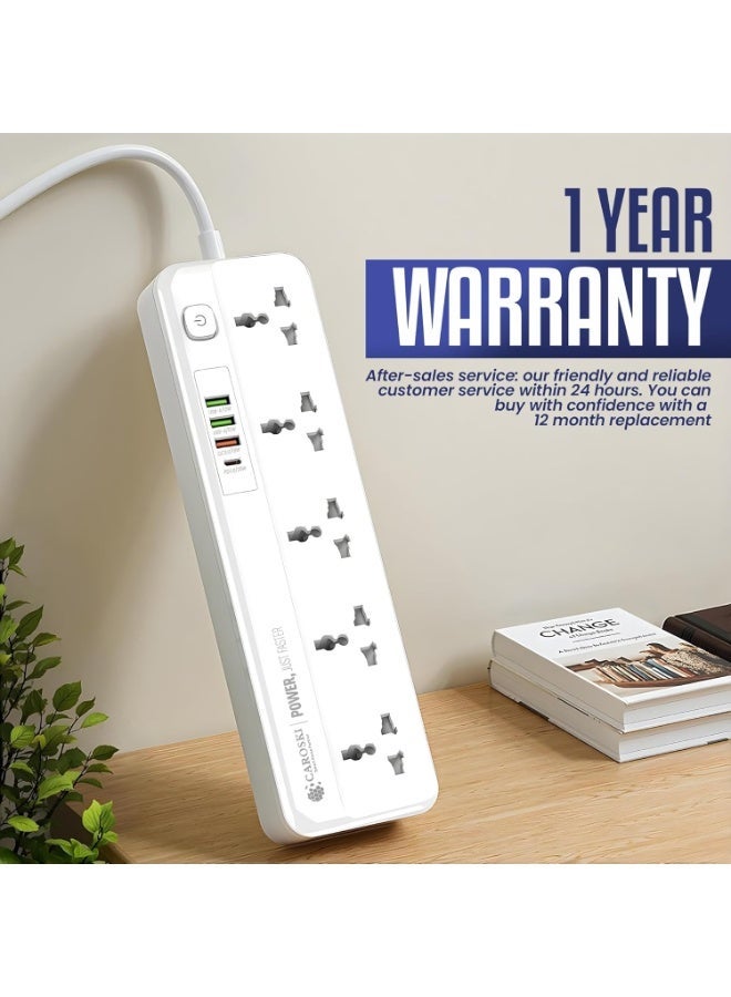 كاروسكي سلك تمديد طاقة بخمسة منافذ تيار متردد وأربعة منافذ USB للشحن السريع مع ضمان لمدة عام، وكابل تمديد بطول 2 متر وشريط طاقة للحماية من زيادة التيار (سلك تمديد بخمسة منافذ تيار متردد) - Image 2