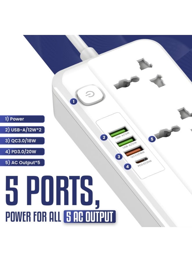 كاروسكي سلك تمديد طاقة بخمسة منافذ تيار متردد وأربعة منافذ USB للشحن السريع مع ضمان لمدة عام، وكابل تمديد بطول 2 متر وشريط طاقة للحماية من زيادة التيار (سلك تمديد بخمسة منافذ تيار متردد) - Image 4