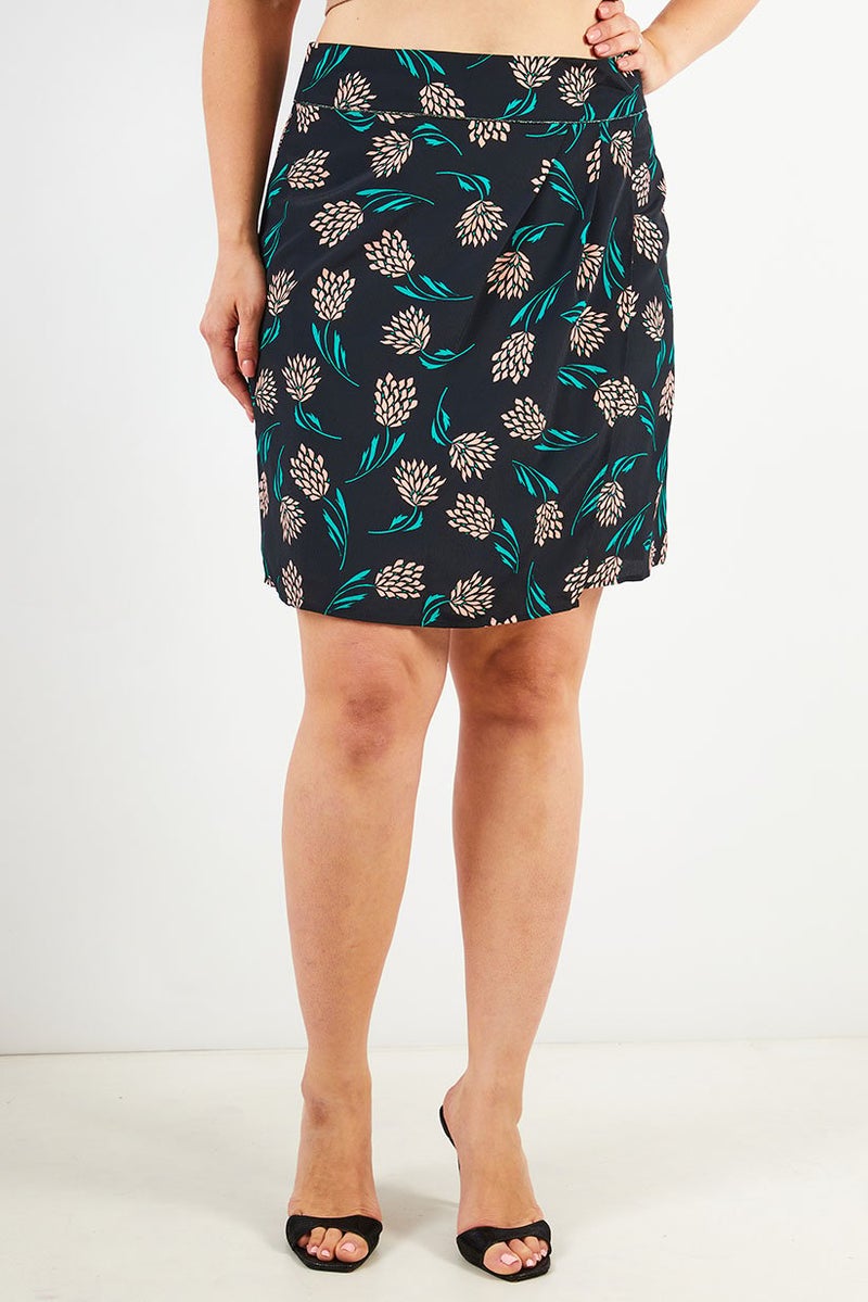 One Step Women Pull On Allover Printed Mini Skirt, Black Combo - Image 1