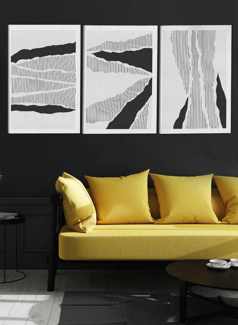 لوحة طقم من ٣ لوحات كانفاس على إطار خشبي بتصميم خطوط تجريدية - Image 3
